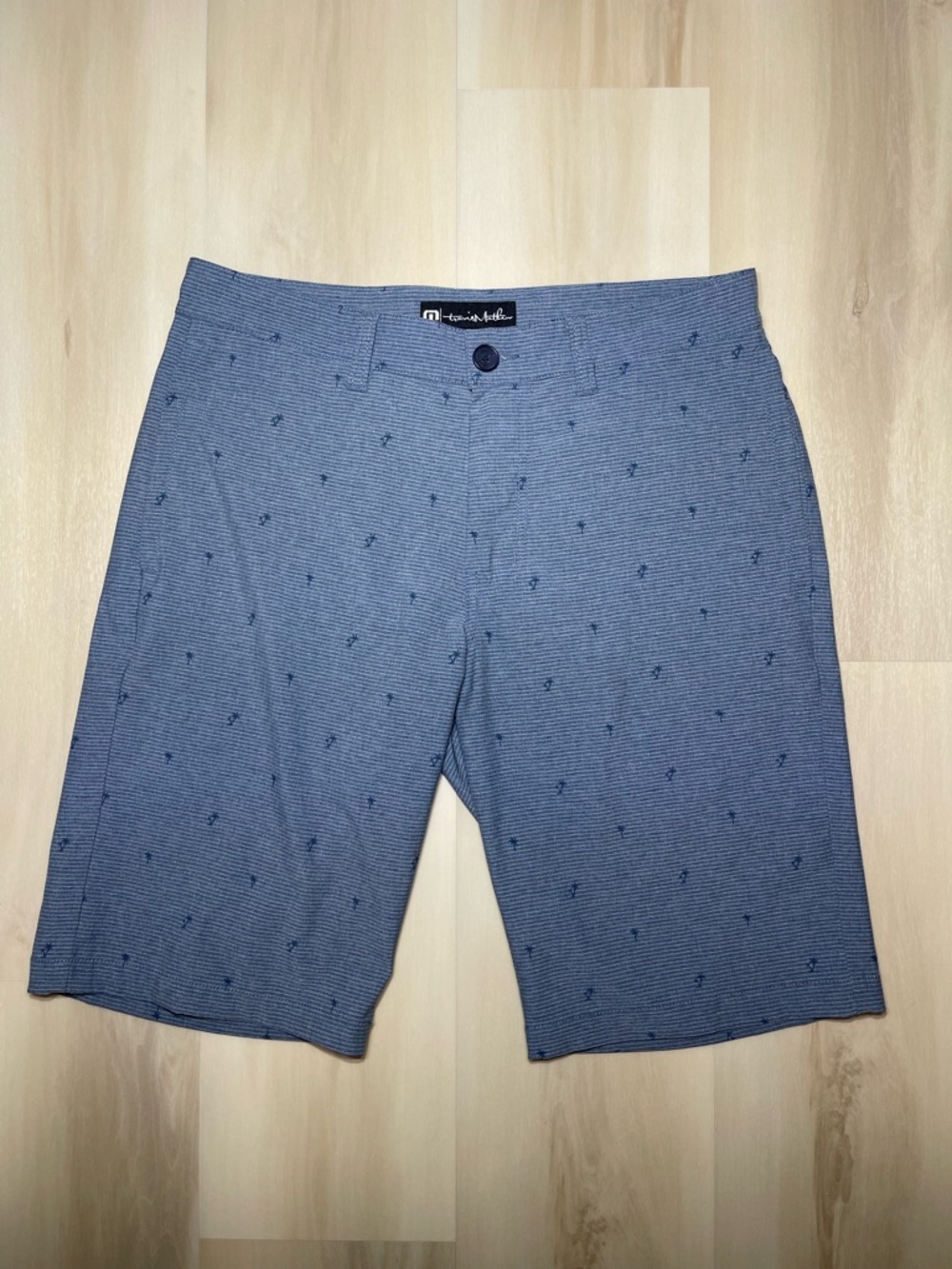 TRAVIS MATHEW Men's Palm Tree Golf Shorts Performance Striped Blue Size 32
